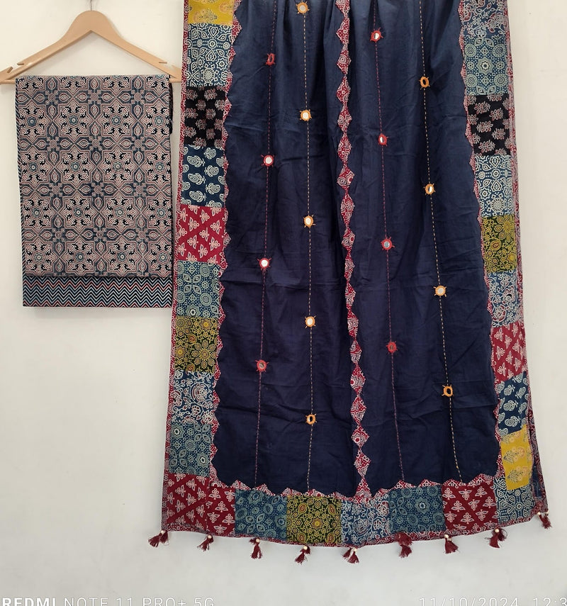 Pure Cotton Azrakh Print Unstitched suit With Azrakh Print Dupatta.