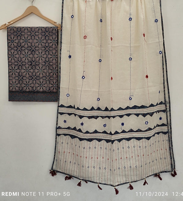 Pure Cotton Azrakh Print Unstitched suit With Azrakh Print Dupatta.