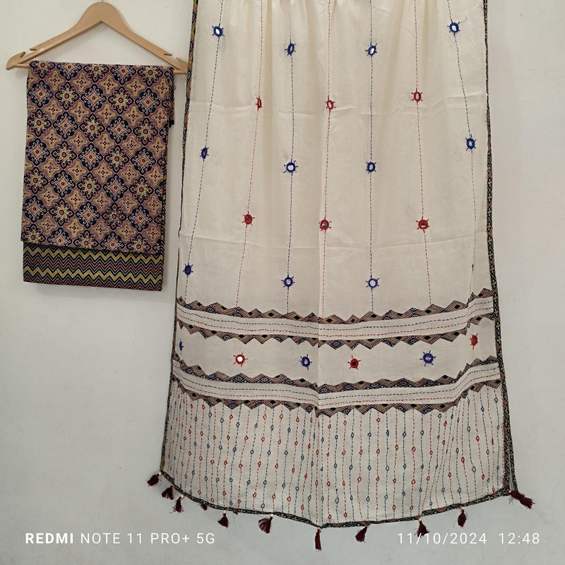 Pure Cotton Azrakh Print Unstitched suit With Azrakh Print Dupatta.