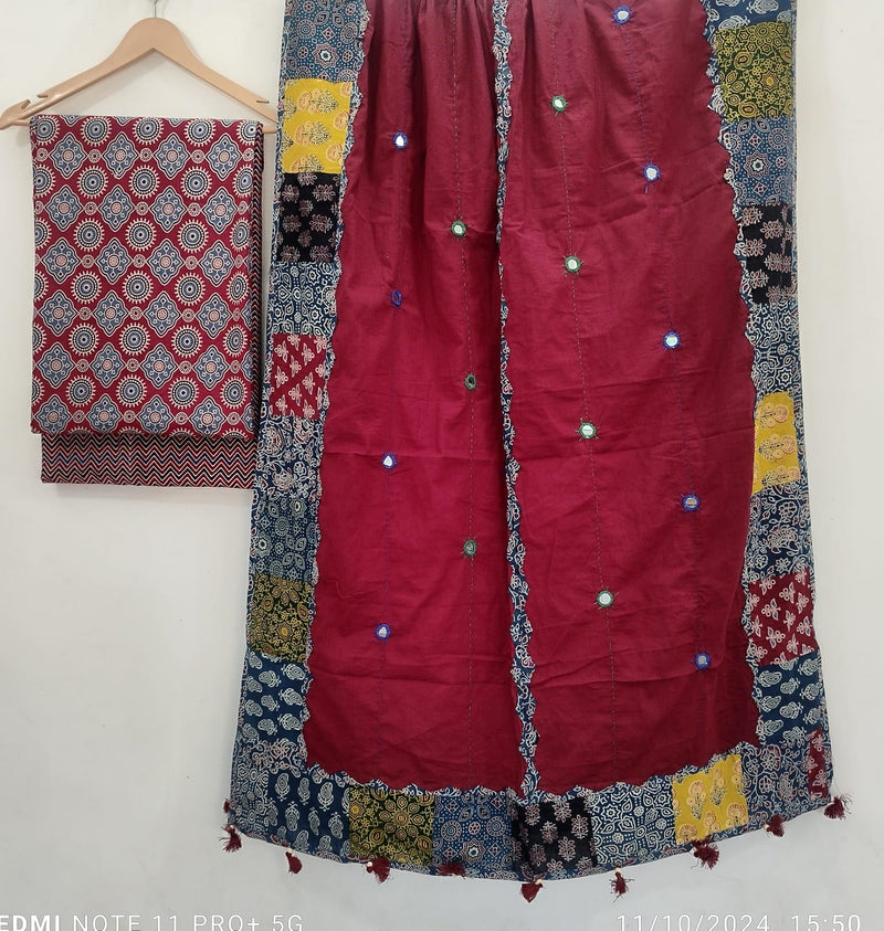 Pure Cotton Azrakh Print Unstitched suit With Azrakh Print Dupatta.