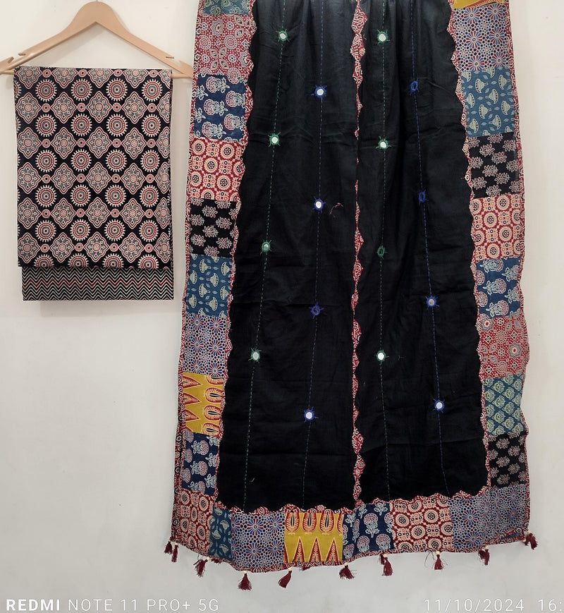 Pure Cotton Azrakh Print Unstitched suit With Azrakh Print Dupatta.