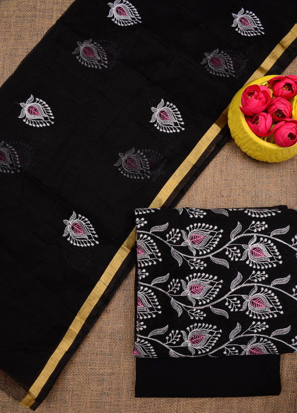 Pure Kota Doriya Embroidered Unstitched Suit With Dupatta