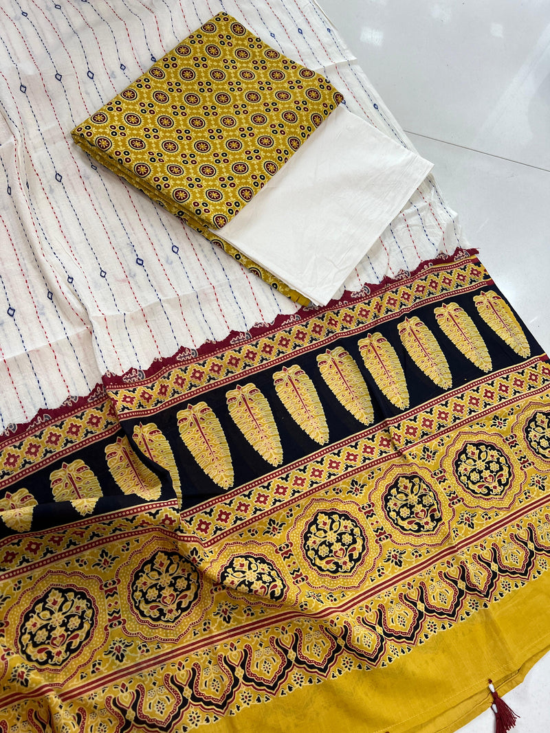 Pure Cotton Azrakh Print Unstitched suit With Azrakh Print Dupatta.