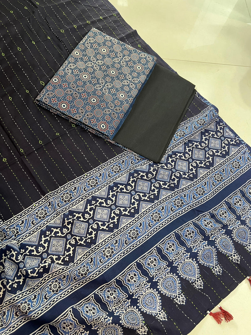 Pure Cotton Azrakh Print Unstitched suit With Azrakh Print Dupatta.