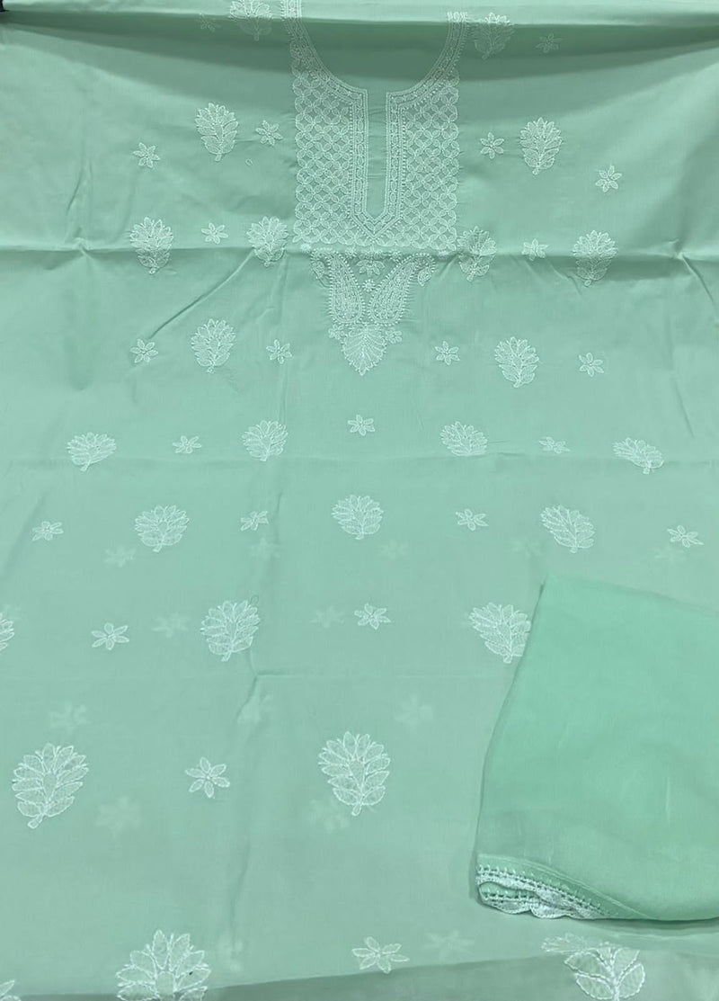 Pure Cotton 3pc Chikankari Unstitched suit with chiffon Dupatta