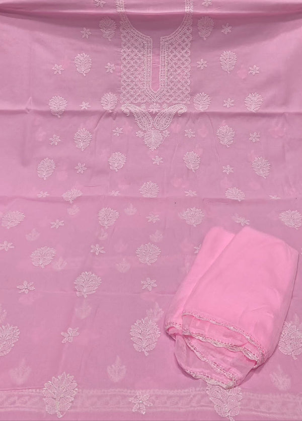 Pure Cotton 3pc Chikankari Unstitched suit with chiffon Dupatta