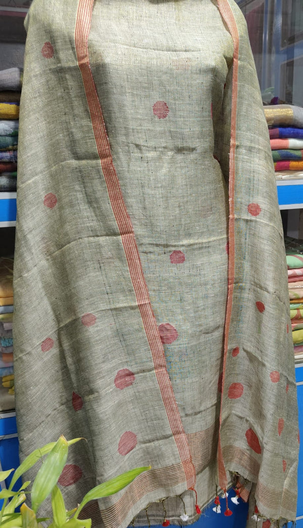 Pure Linen Tissue Jamdani Weaved 2pc unstitched suit