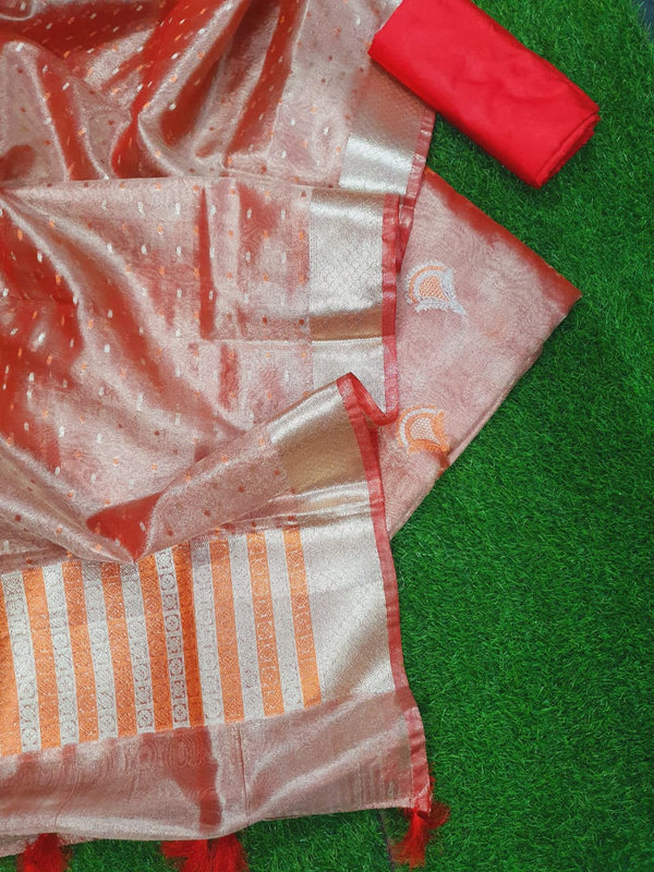 Banarasi Tissue Silk Unstitched Suit with Crushed Tissue Dupatta