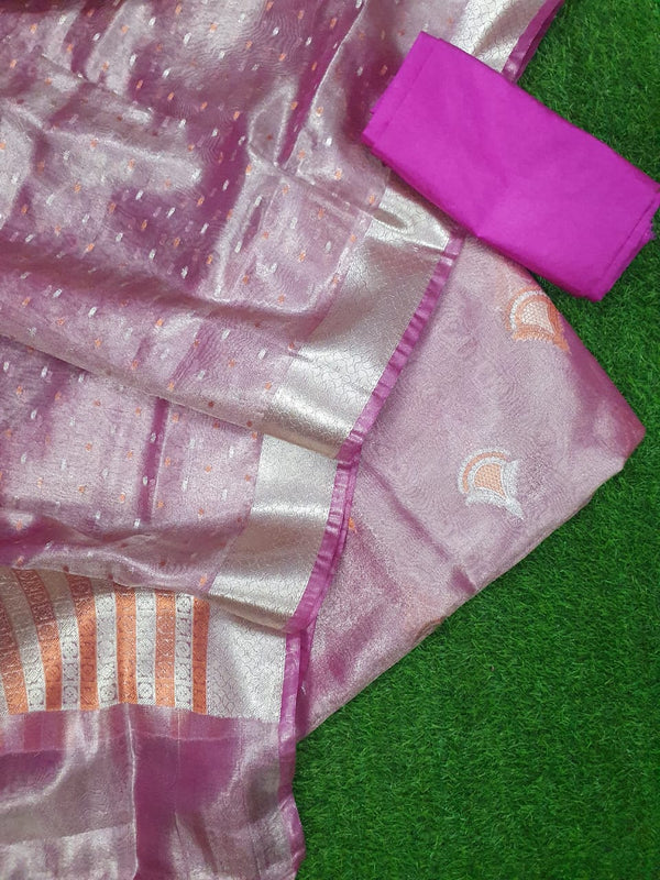 Banarasi Tissue Silk Unstitched Suit with Crushed Tissue Dupatta