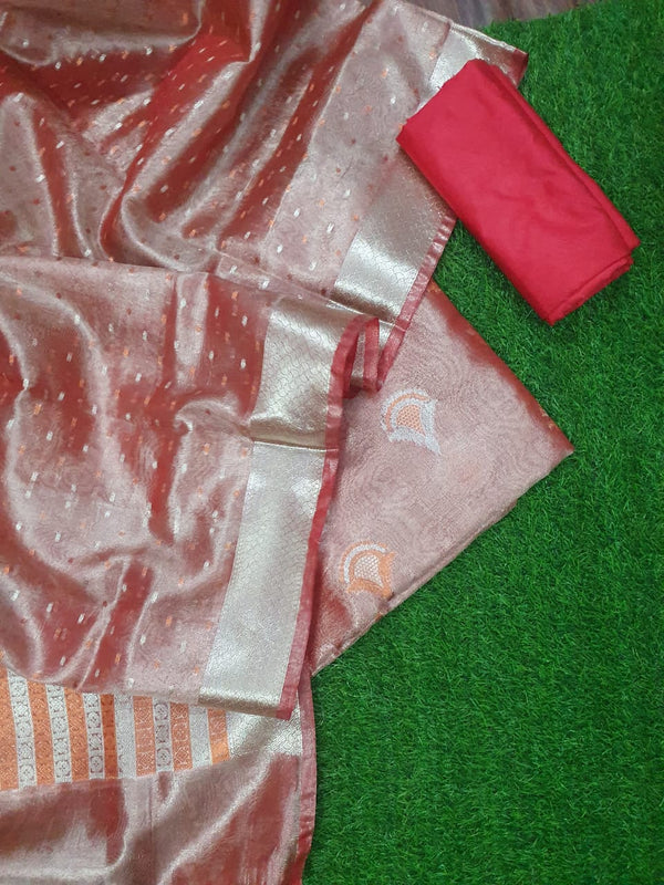 Banarasi Tissue Silk Unstitched Suit with Crushed Tissue Dupatta