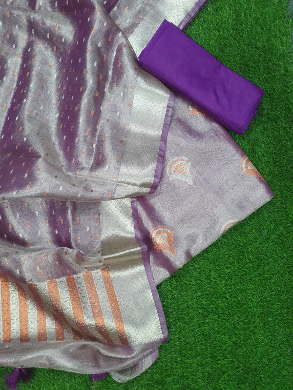 Banarasi Tissue Silk Unstitched Suit with Crushed Tissue Dupatta