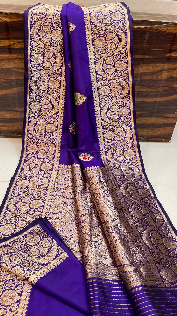 Pure Handloom Banarasi Katan Silk Meenakri Work Saree with Antique Zari Work and silk mark certified