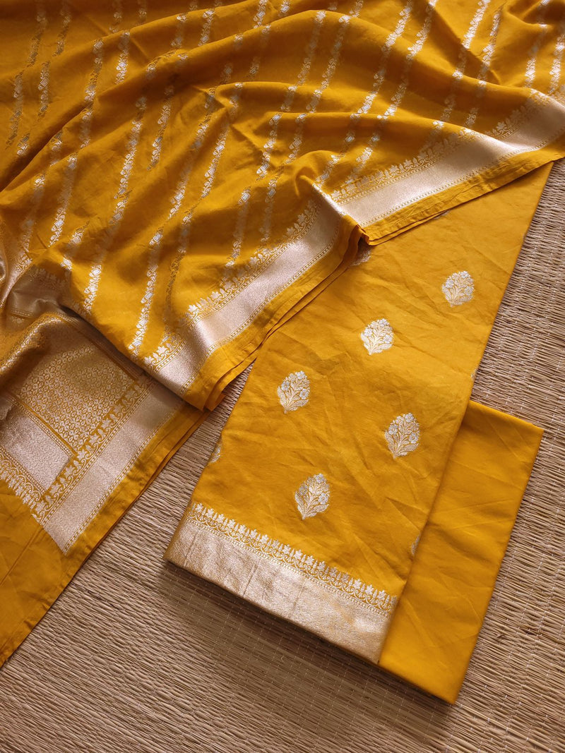 Pure Banarasi Chanderi Zari Weaved Unstitched Suit