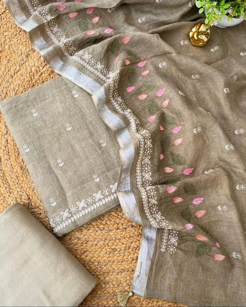 Premium Quality Bhagalpuri Slub Linen 3 Pc Unstitched Suit