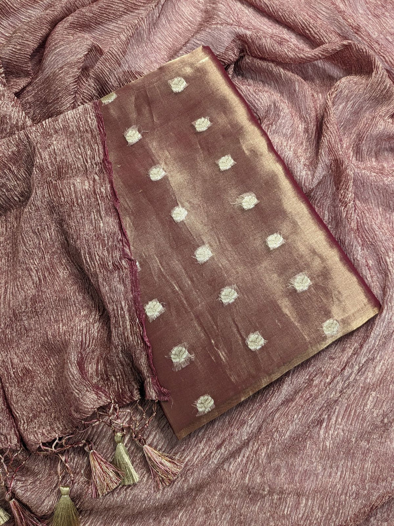 Premium Quality Pure Banarasi Tissue Silk Unstitched Suit with Tissue Crushed Dupatta