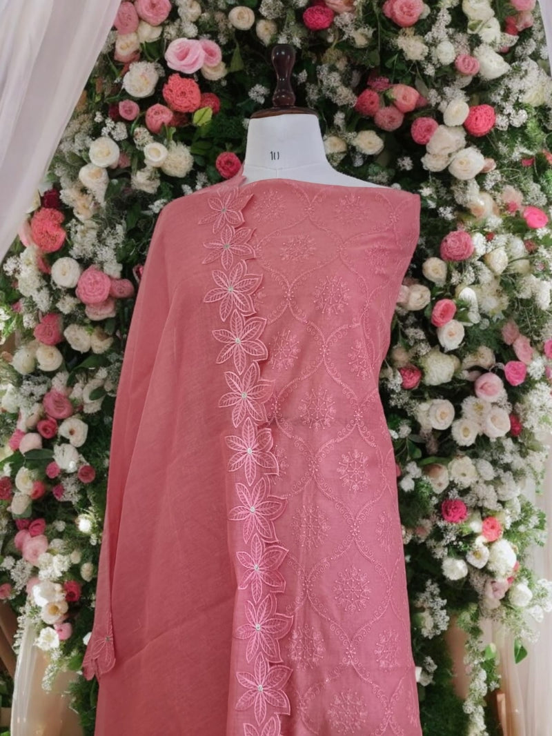 Pure Banarasi Chanderi Chikankari Unstitched Suit