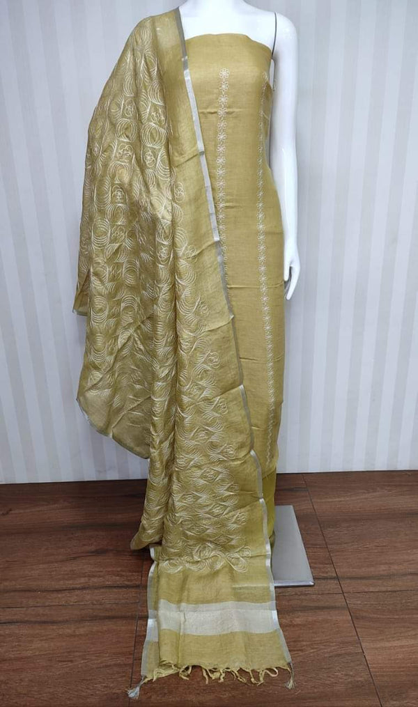 Premium Quality Bhagalpuri Slub Linen 3 Pc Unstitched Suit