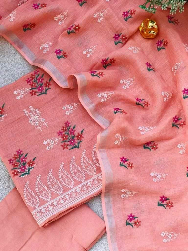 Premium Quality Bhagalpuri Slub Linen 3 Pc Unstitched Suit