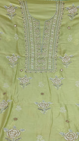 Pure Chanderi Silk 70 gm with Beautiful hand chikankari work embellished with moti work 2PC unstitched Suit