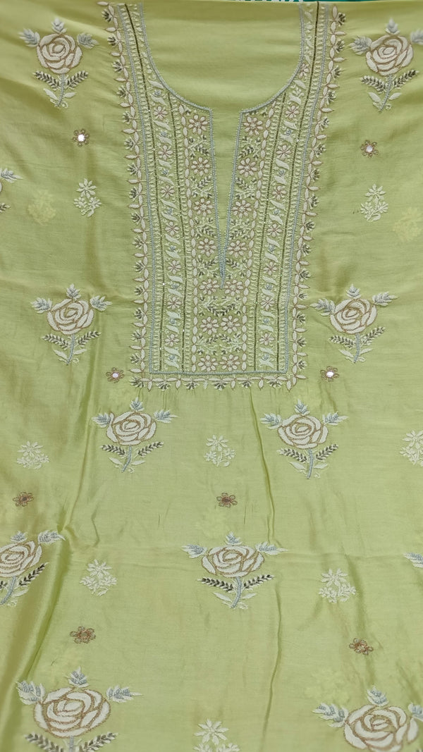 Pure Chanderi Silk 70 gm with Beautiful hand chikankari work embellished with moti work 2PC unstitched Suit