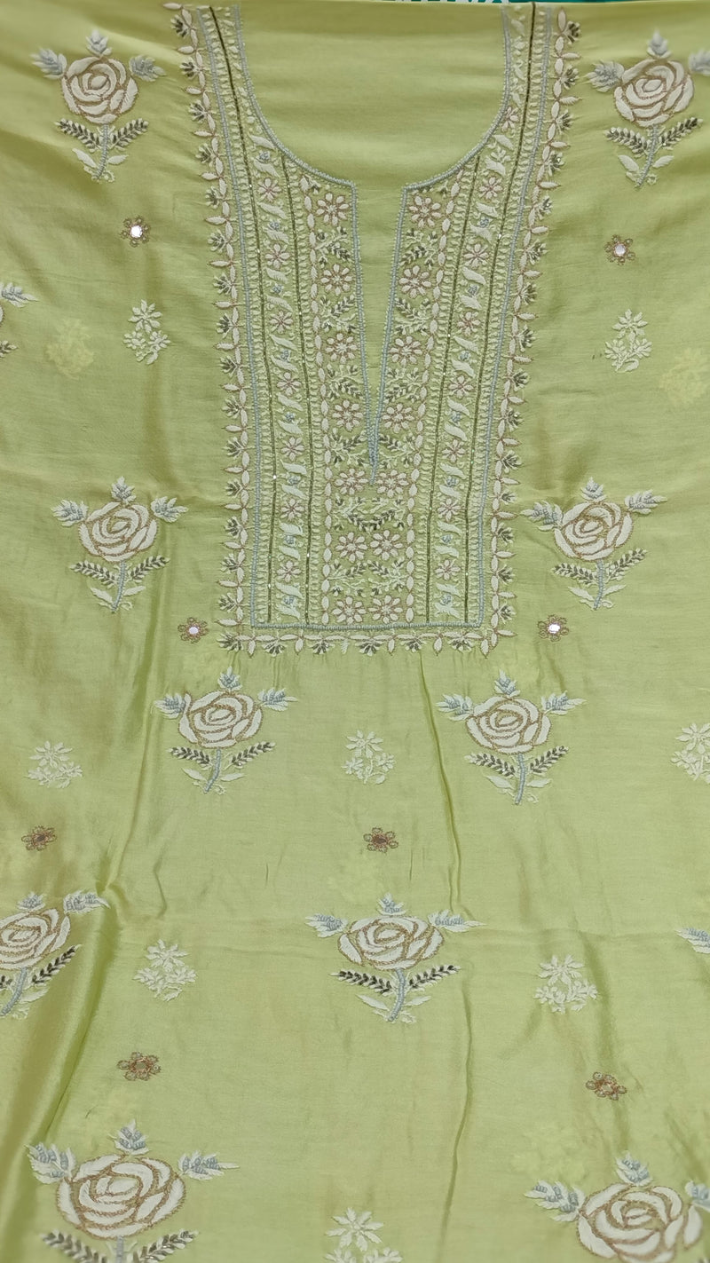 Pure Chanderi Silk 70 gm with Beautiful hand chikankari work embellished with moti work 2PC unstitched Suit