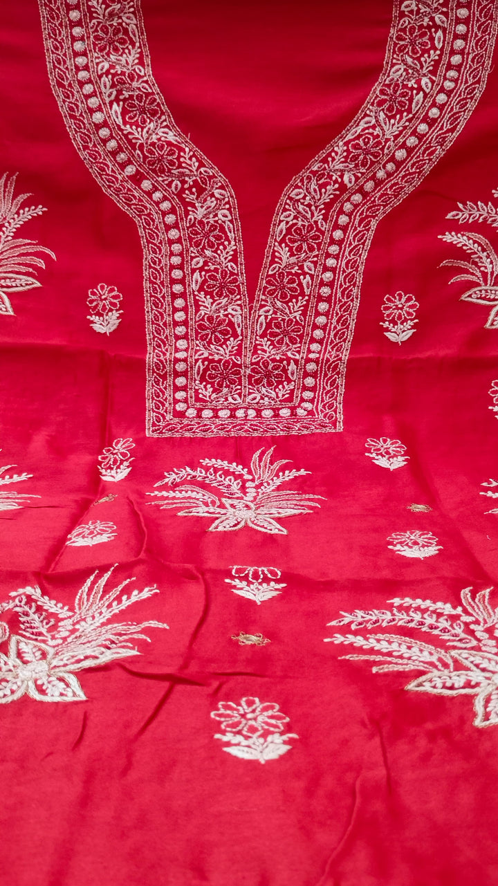 Pure Chanderi Silk 70 gm with Beautiful hand chikankari work embellished with moti work 2PC unstitched Suit