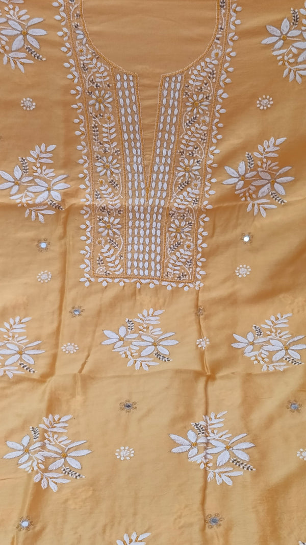 Pure Chanderi Silk 70 gm with Beautiful hand chikankari work embellished with moti work 2PC unstitched Suit