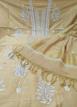 Pure Chanderi Silk 70 gm with Beautiful hand chikankari work embellished with moti work 2PC unstitched Suit