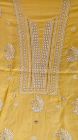 Pure Chanderi Silk 70 gm with Beautiful hand chikankari work embellished with moti work 2PC unstitched Suit