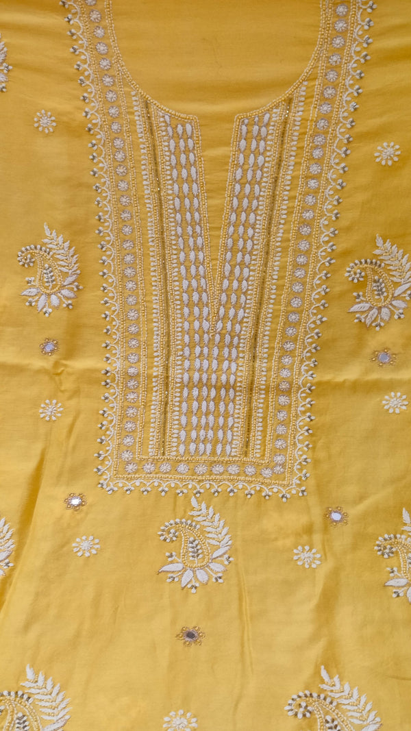 Pure Chanderi Silk 70 gm with Beautiful hand chikankari work embellished with moti work 2PC unstitched Suit