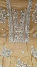 Pure Chanderi Silk 70 gm with Beautiful hand chikankari work embellished with moti work 2PC unstitched Suit