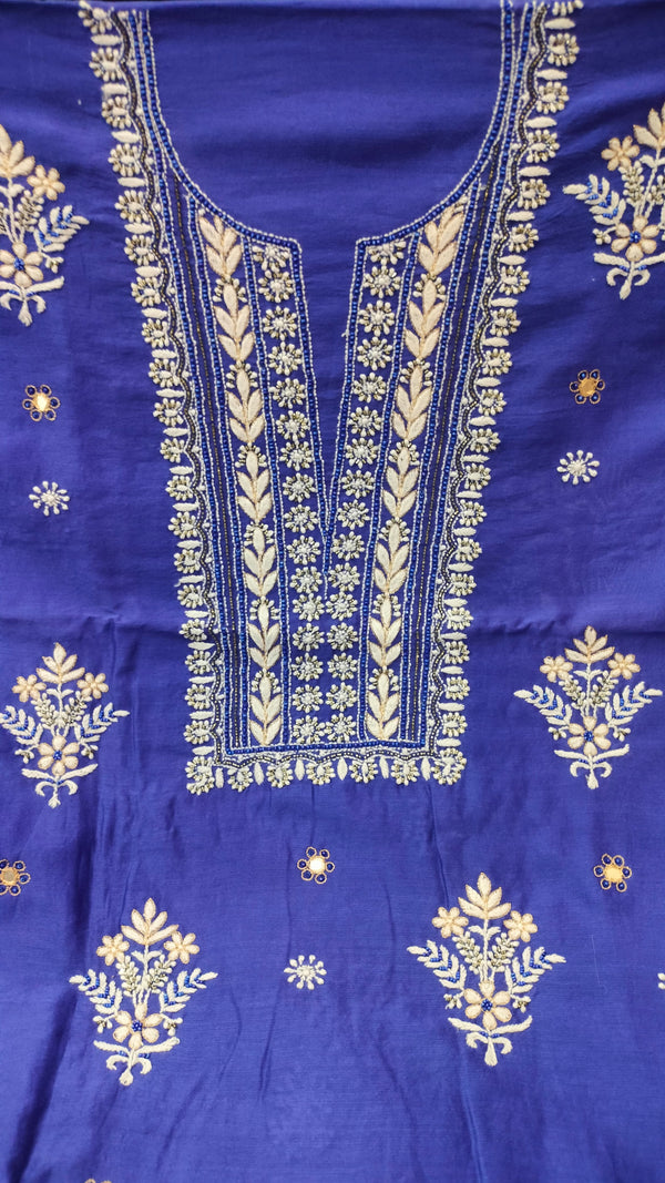 Pure Chanderi Silk 70 gm with Beautiful hand chikankari work embellished with moti work 2PC unstitched Suit