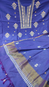 Pure Chanderi Silk 70 gm with Beautiful hand chikankari work embellished with moti work 2PC unstitched Suit