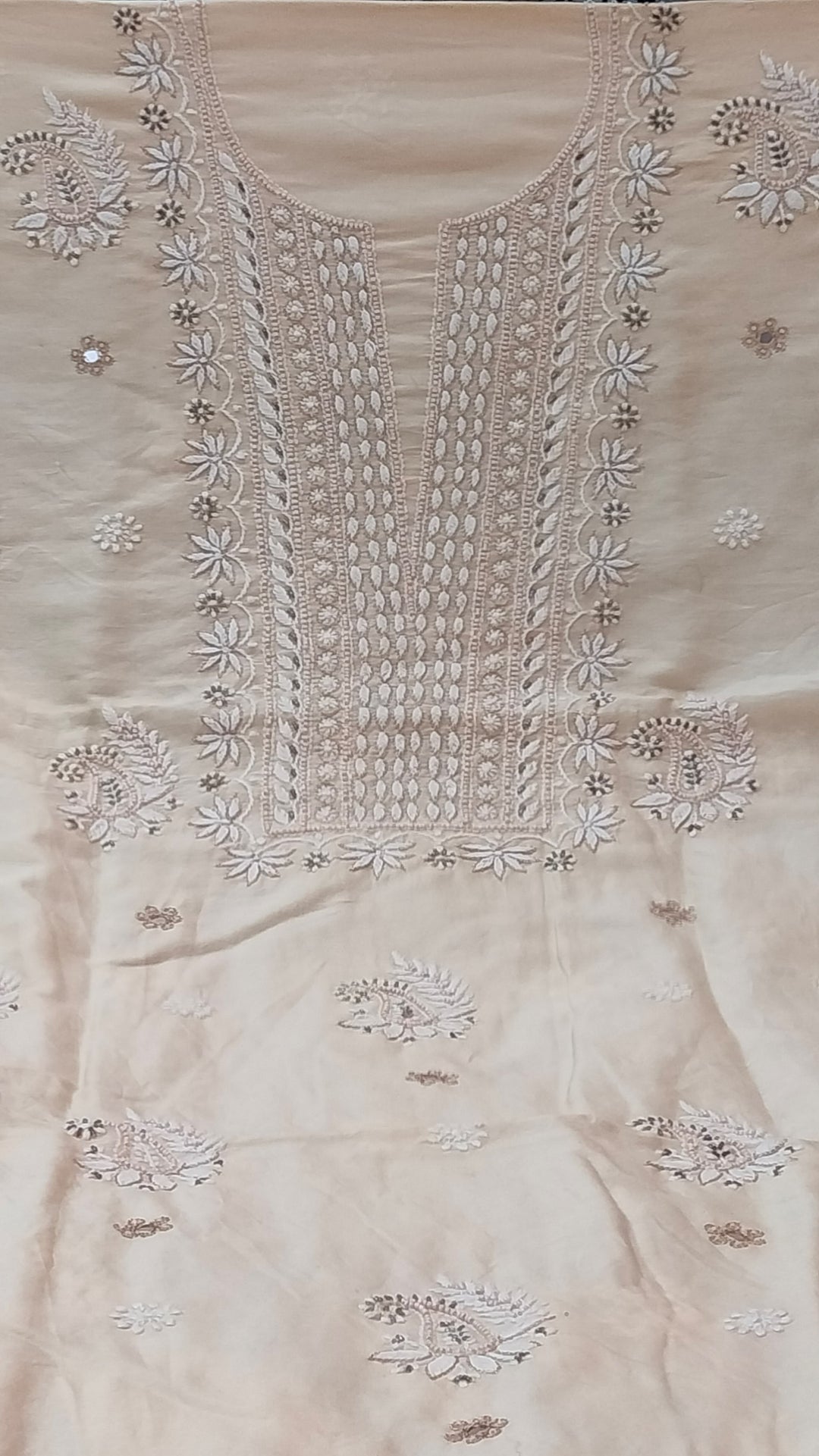 Pure Chanderi Silk 70 gm with Beautiful hand chikankari work embellished with moti work 2PC unstitched Suit