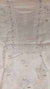 Pure Chanderi Silk 70 gm with Beautiful hand chikankari work embellished with moti work 2PC unstitched Suit