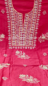 Pure Chanderi Silk 70 gm with Beautiful hand chikankari work embellished with moti work 2PC unstitched Suit