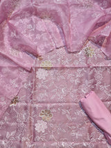 Premium Banarasi Organza Silk Applique Cutwork Unstitched Suit