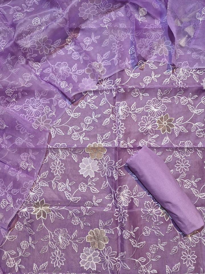 Premium Banarasi Organza Silk Applique Cutwork Unstitched Suit