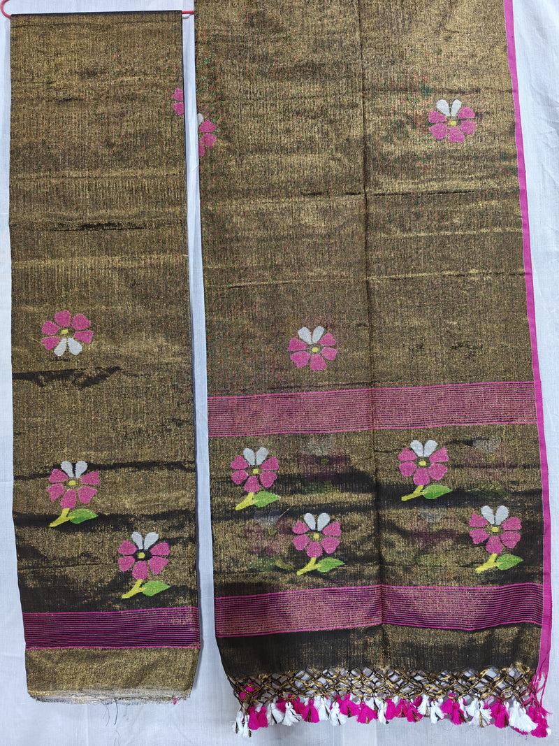 Pure Tissue Linen Jamdani weaved 2 Pc Unstitched Suit with Paithani border