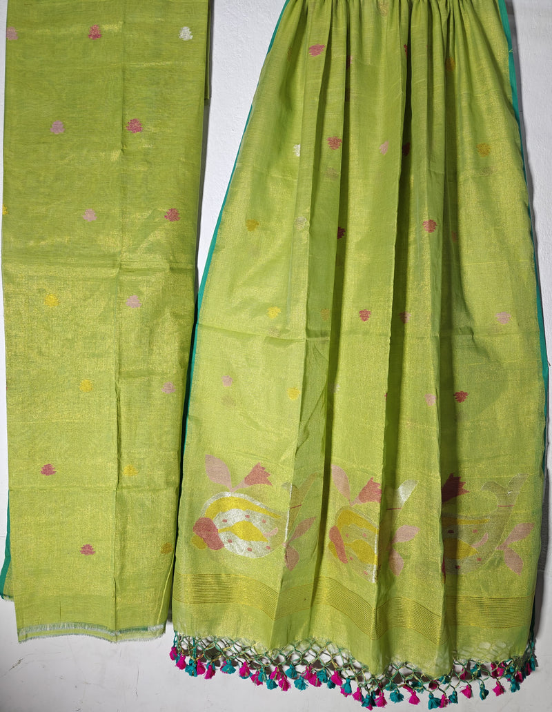 Pure Tissue Linen Jamdani weaved 2 Pc Unstitched Suit with Paithani border