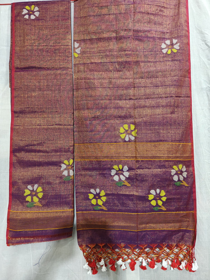 Pure Tissue Linen Jamdani weaved 2 Pc Unstitched Suit with Paithani border