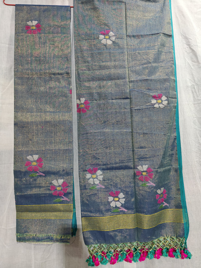 Pure Tissue Linen Jamdani weaved 2 Pc Unstitched Suit with Paithani border