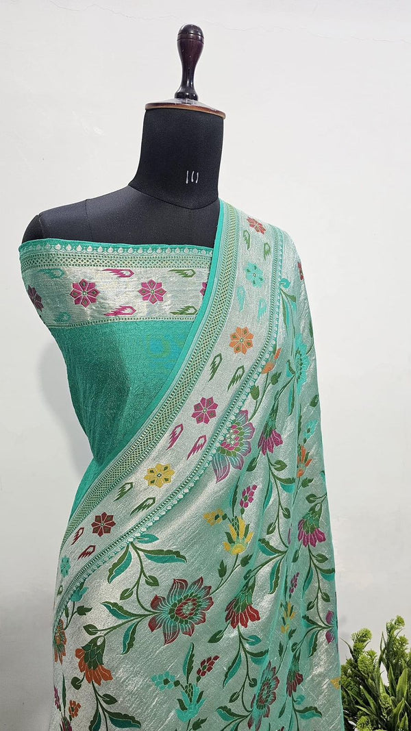 Pure Banarasi Handloom Tussar Silk Saree With Beautiful Paitheni and Zari Work