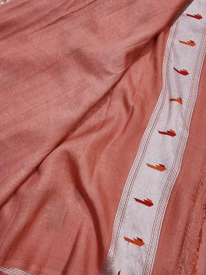 Pure Banarasi Handloom Tussar Silk Saree With Beautiful Paitheni and Zari Work