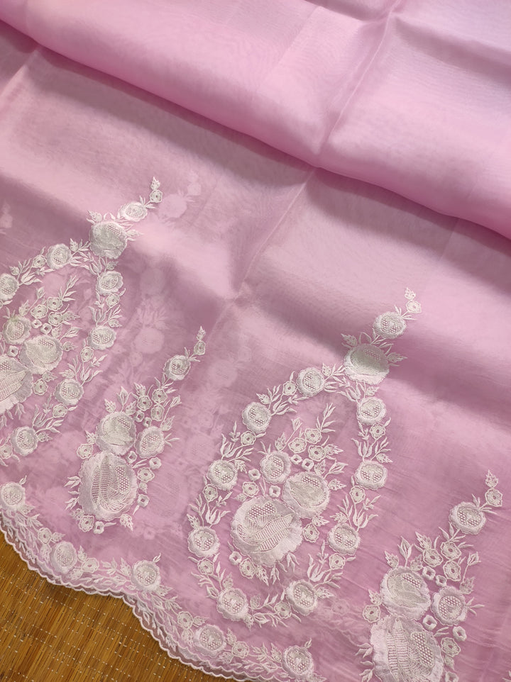 Pure Organza Silk Saree with Torani Style Scalloped Embroidery Work Saree