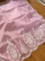 Pure Organza Silk Saree with Torani Style Scalloped Embroidery Work Saree