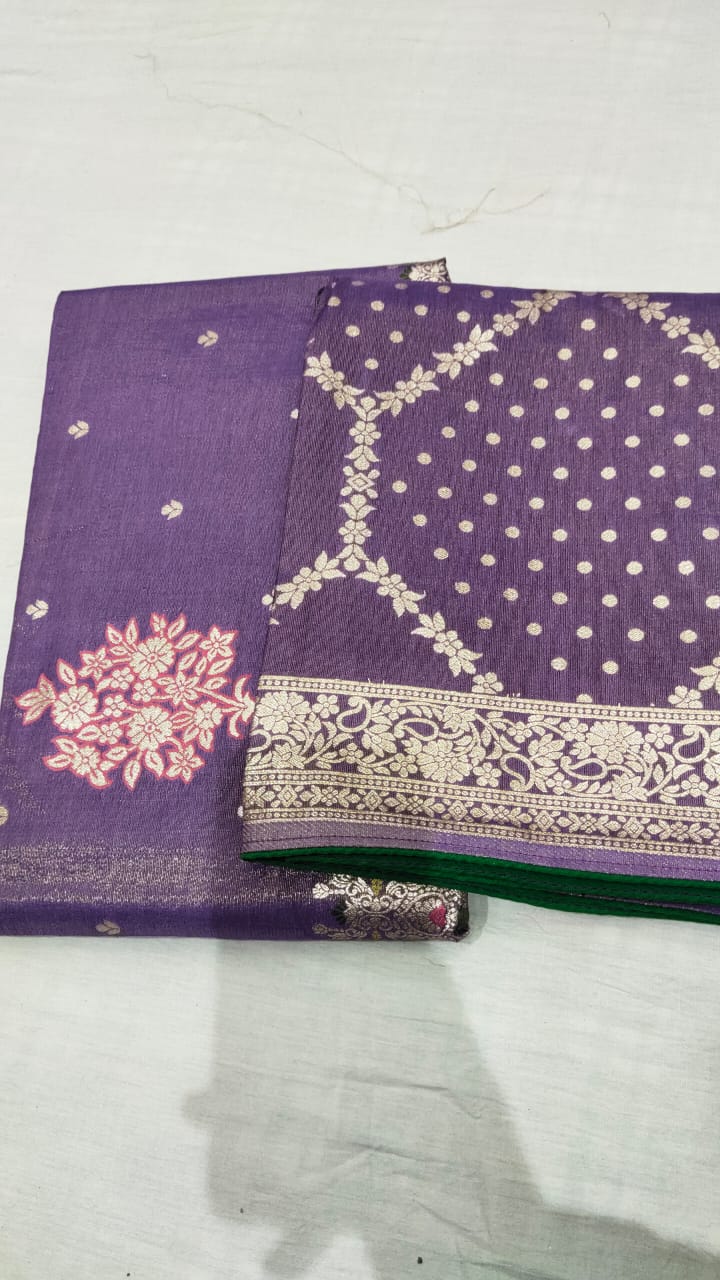 Pure Banarasi Tissue Water Zari weaved Unstitched Suit