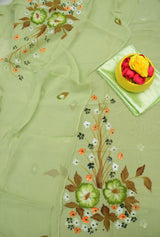 Exclusive design Organza Hand painted 3 pc Unstitched Suit