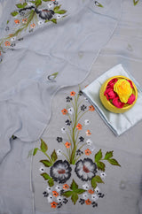 Exclusive design Organza Hand painted 3 pc Unstitched Suit