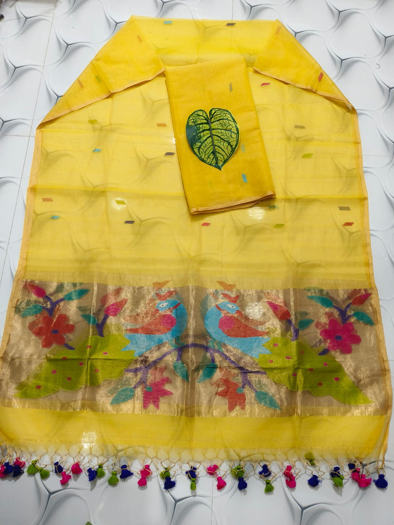 Pure Muslin Cotton Jamdani weaved 2 Pc Unstitched Suit with Paithani border